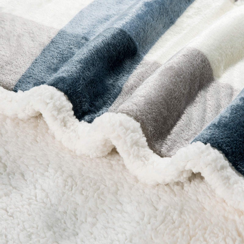 PU MEI Sherpa Fleece Throw Blanket 60"" x 80"" Reversible Plush Fluffy Lattice Flannel Blankets for Sofa Couch Bed  Grey-Soft Blue - Image 4